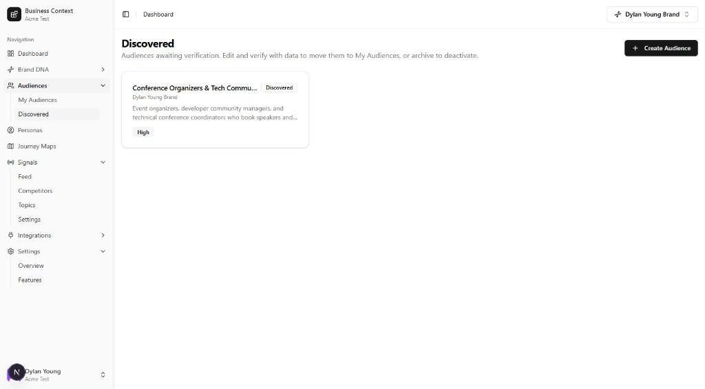 Screenshot of the Audiences interface in the application